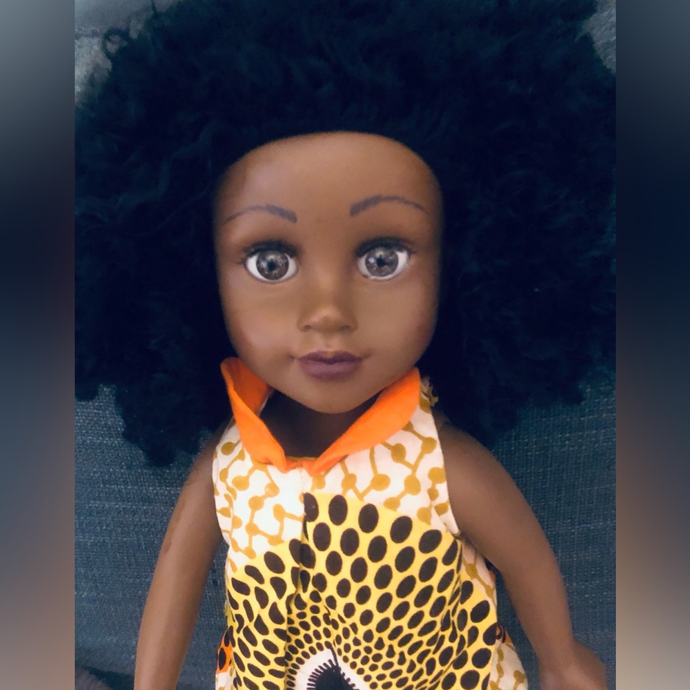 Stylish black diva Doll with Curly Hair,colourful Dress African ethnicity